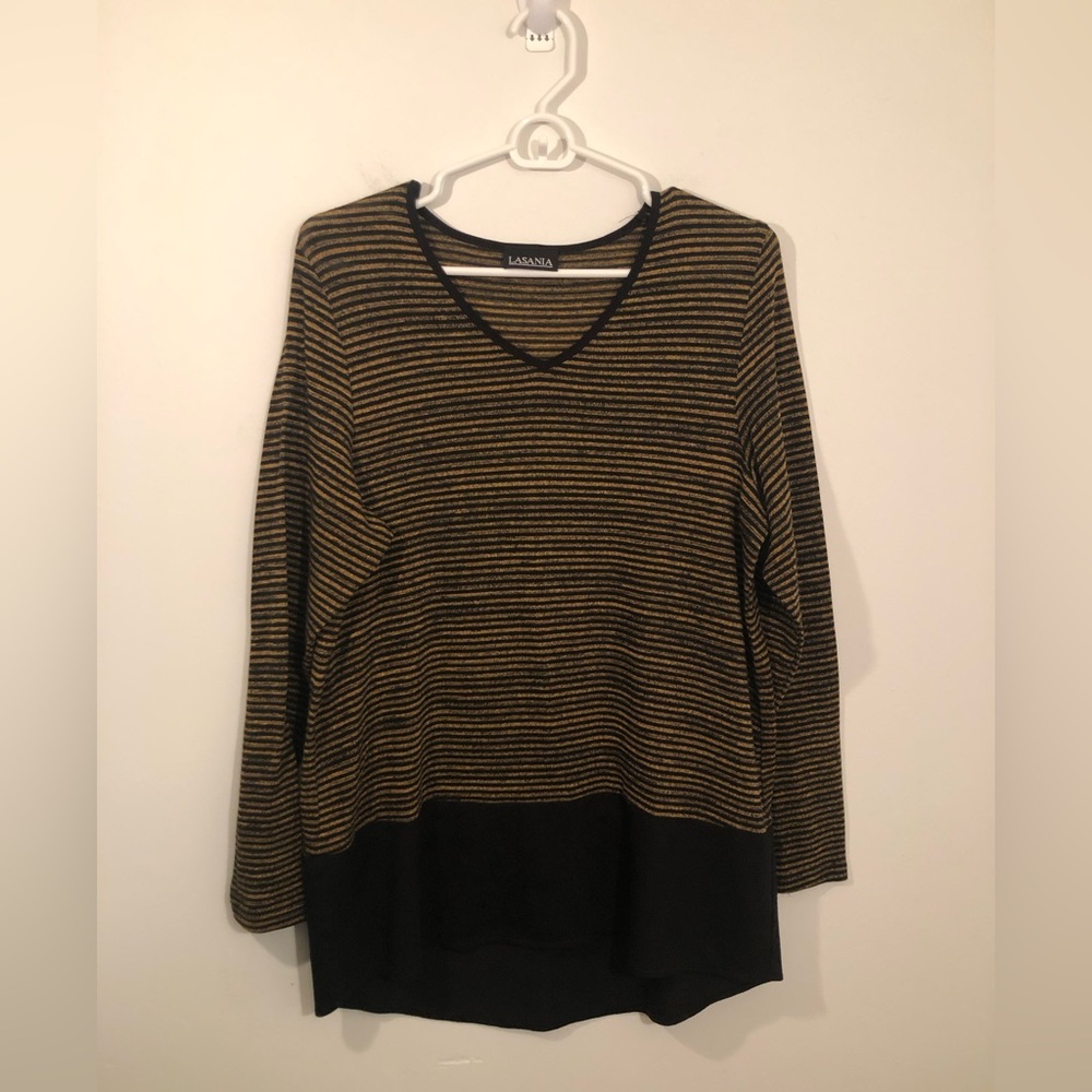 Lasania Tunic Top Black and Brown Stripe with Color Block Bottom